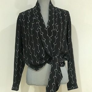 The Kooples wrap silk tie blouse S nwot